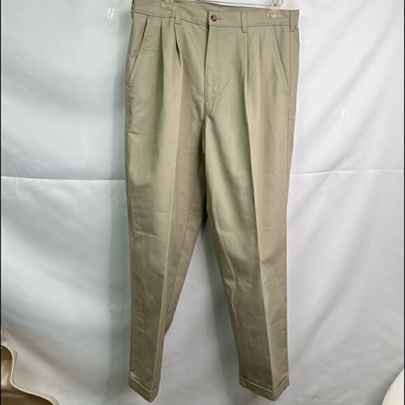 George Barley Khaki Pleated Front cuffed Pants size 34/29 - Picture 1 of 10